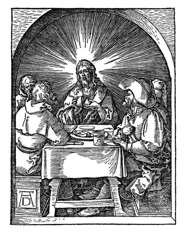 Albrecht Dürer, Piccola passione xilografica. La cena di Emmaus (1511), xilografia